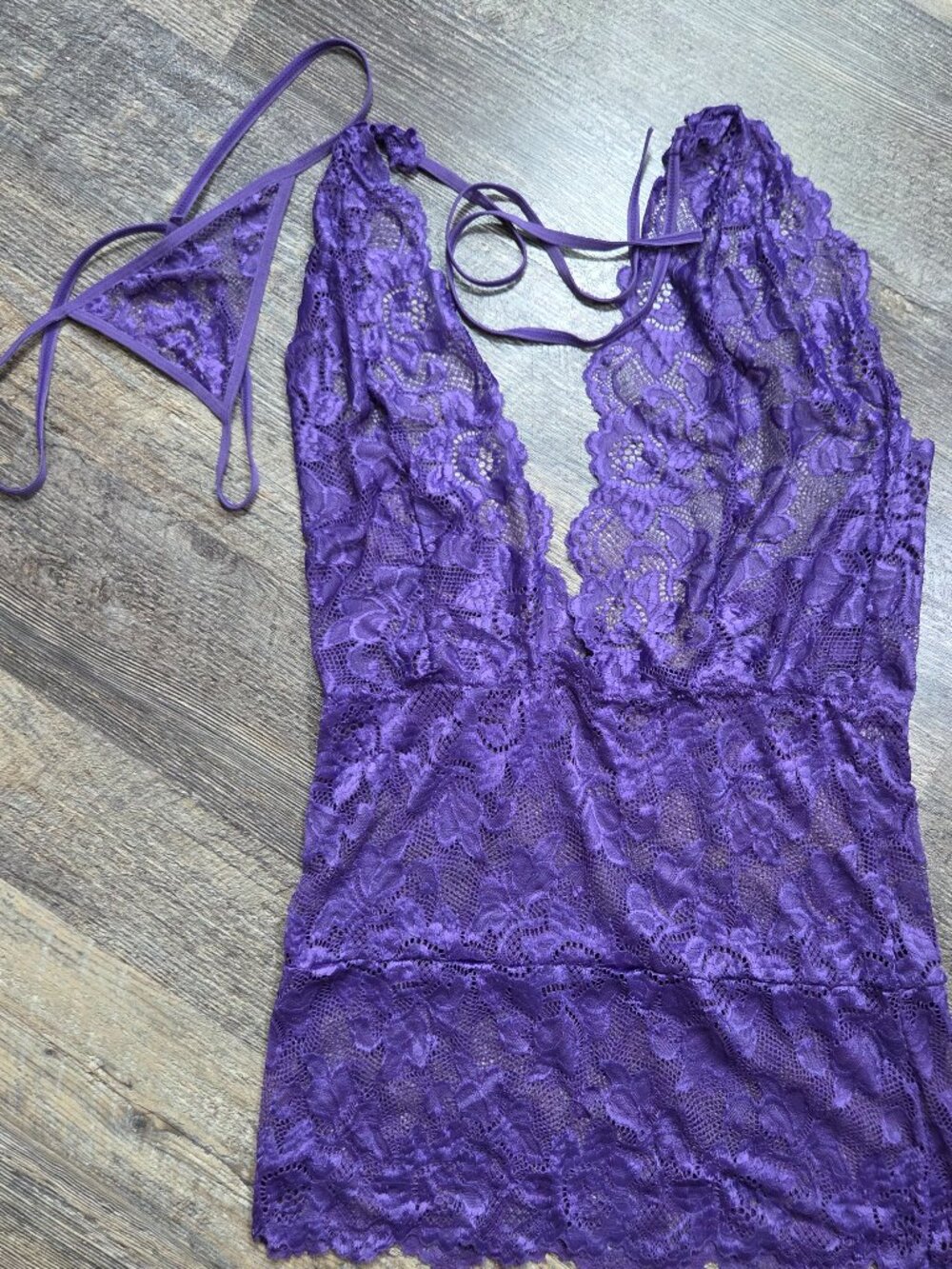 Purple Lace Teddy w/ Thong Panty Sz Lg